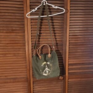 Chic Olive Green Tote with Peace Emblem